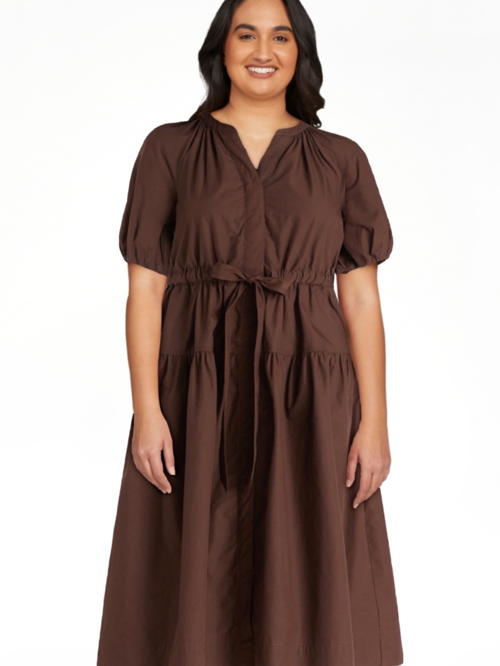 Free Assembly Women's and Women's Plus Cotton Midi Dress w/ Puff Sleeves - Picture 2 of 4